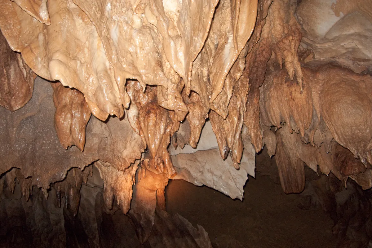 Limestone stalactite formations inside the Puerto Princesa Underground River cave